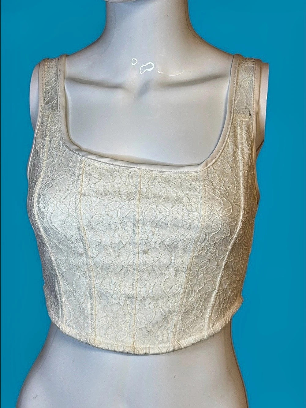Beverly and Beck Corset Top XS Ivory Lace Bustier Square Neck Coquette Y2K